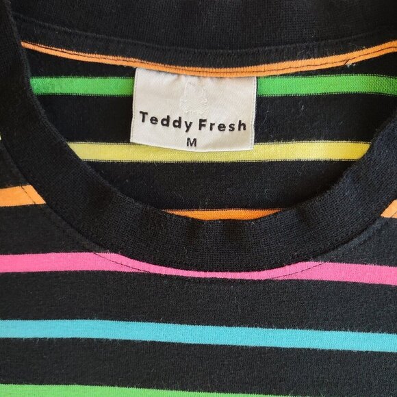 Teddy Fresh Men's Multicolor Striped T-Shirt Crewneck Streetwear Grunge Medium - Picture 9 of 11